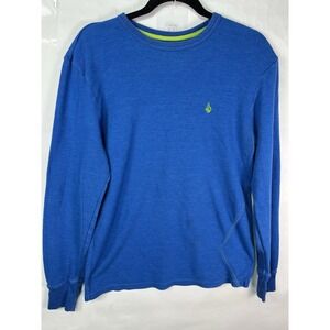 Volcom Long Sleeve Blue Neon Green Spell out Logo Thermal Shirt Men's Size L